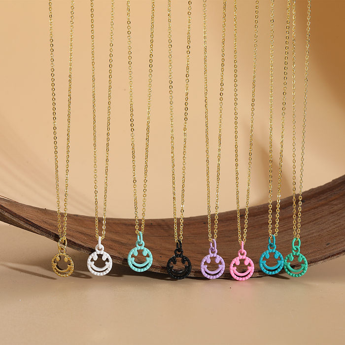 Elegant Classic Style Smiley Face Copper Plating 14K Gold Plated Pendant Necklace