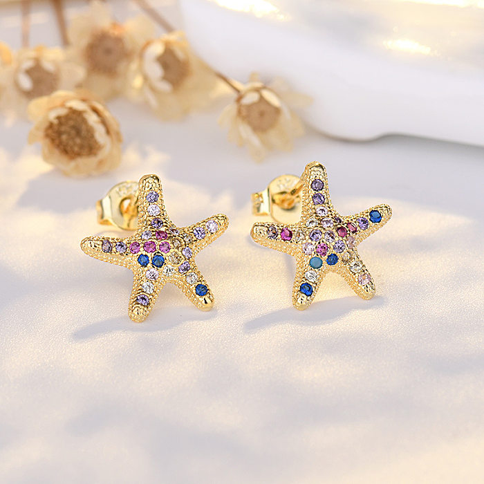 Lady Star Crown Copper Plating Inlay Zircon Ear Studs 1 Pair