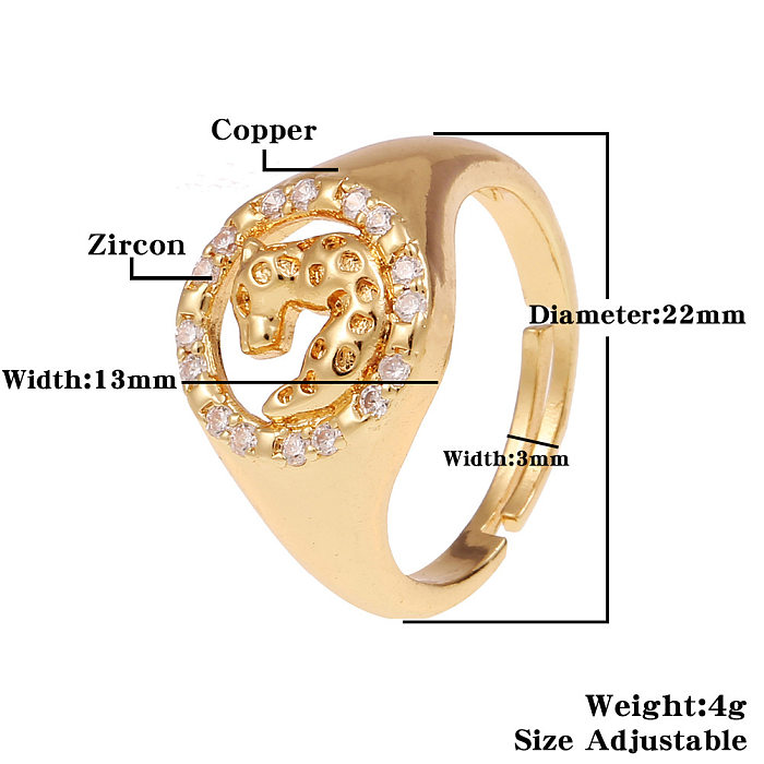 New Copper Hand Jewelry Hip-hop Leopard Open Tail Ring Female