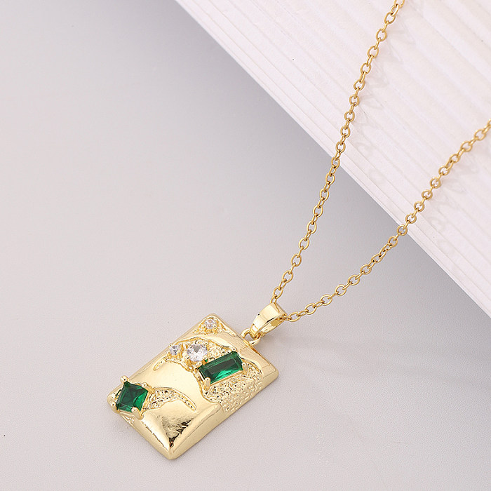 Simple Style Square Copper Plating Inlay Rhinestones Gold Plated Pendant Necklace