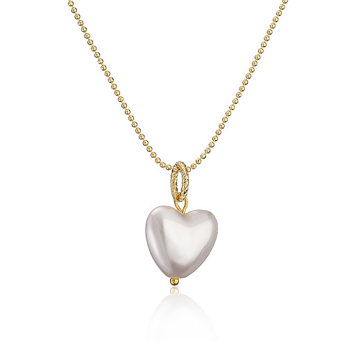 Collier de boucles d'oreilles en Zircon plaqué or 18 carats, élégant, doux, Style Simple, en forme de cœur, incrustation de perles artificielles