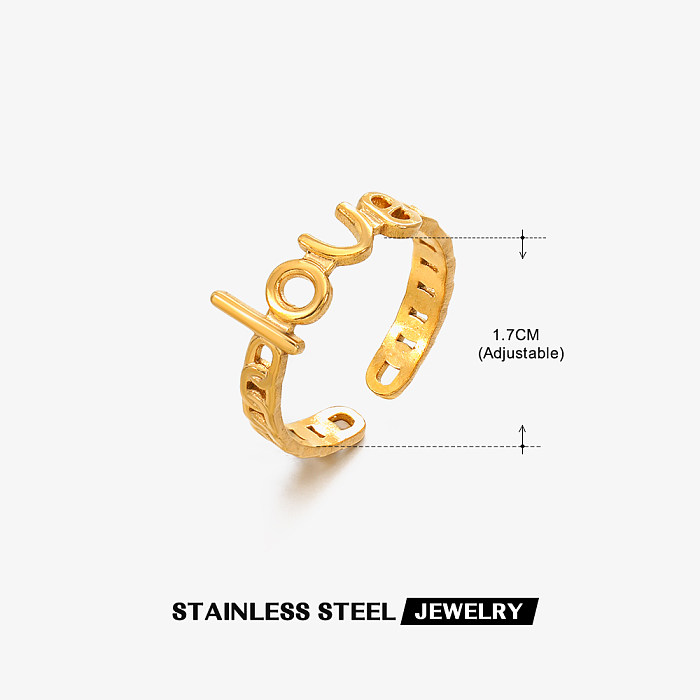 Estilo moderno amor chapeamento de aço inoxidável anéis abertos banhados a ouro 18K