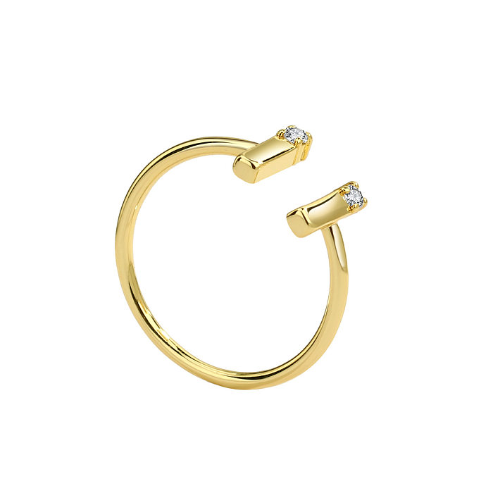 Einfacher offener Ring in T-Form mit Kupferbeschichtung und Inlay aus Zirkon