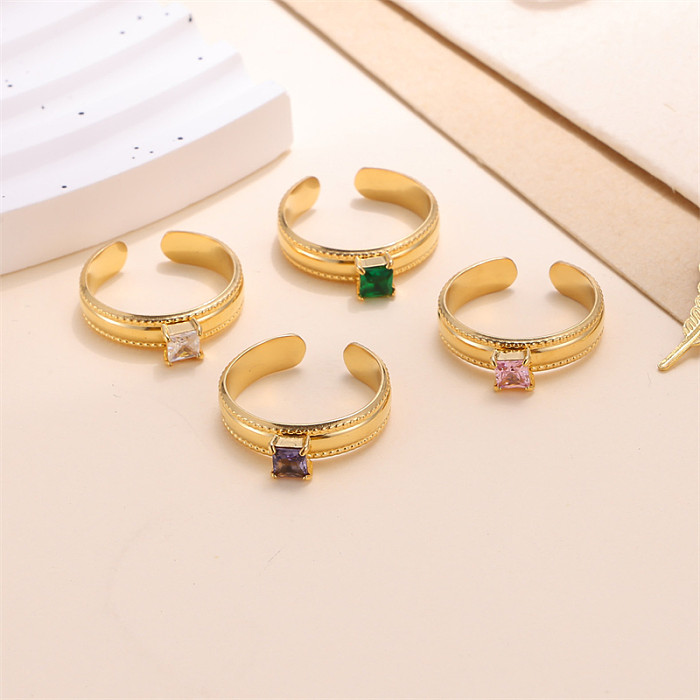 Classic Style Solid Color Stainless Steel Plating Inlay Zircon 18K Gold Plated Open Rings