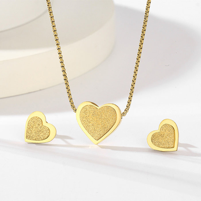Simple Style Heart Shape Butterfly Stainless Steel Plating 18K Gold Plated Earrings Necklace