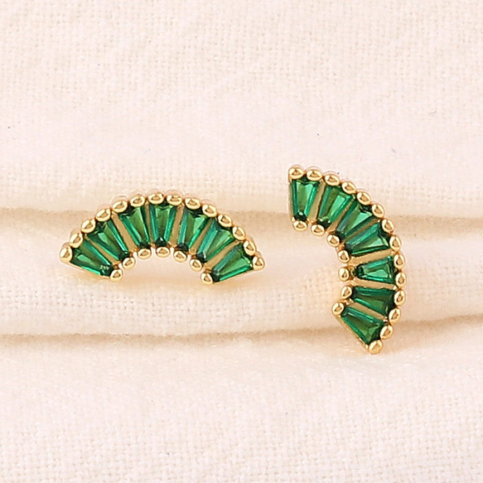 Simple Style C Shape Copper Gold Plated Zircon Ear Studs 1 Pair