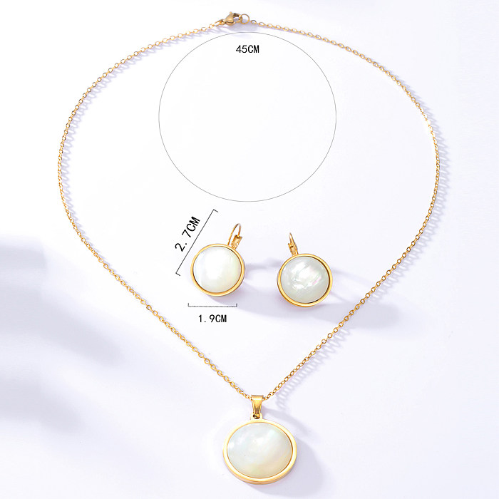 Fashion Simple Stainless Steel Electroplated 18K Gold Acrylic Round Studs Necklace Set