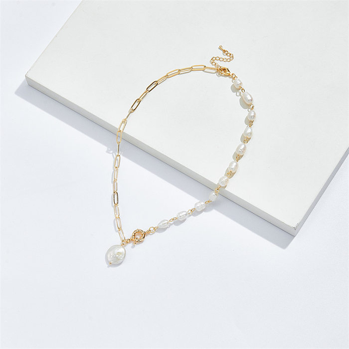 Fashion Freshwater Pearl Necklace Simple Copper Collarbone Chain