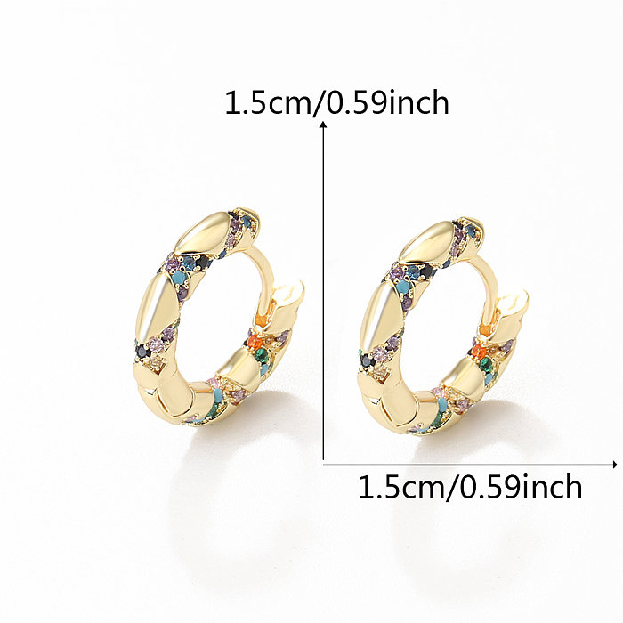 1 Pair French Style Solid Color Plating Inlay Copper Zircon Gold Plated Hoop Earrings