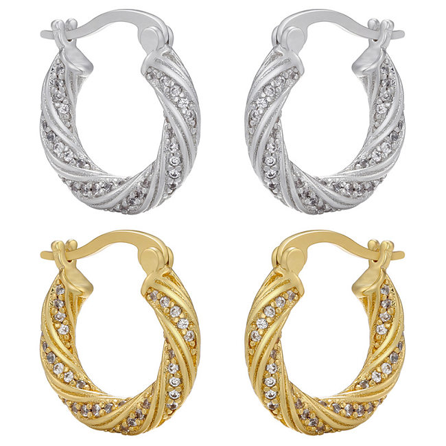 Fashion Twist Copper Gold Plated Zircon Earrings 1 Pair