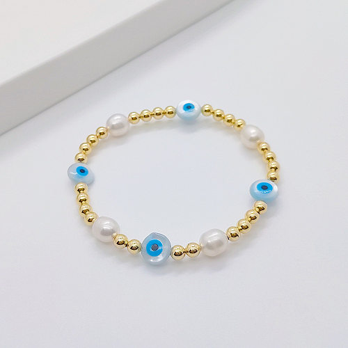 IG Style Lässige Devil's Eye Süßwasserperlen-Kupfer-Perlenbeschichtung mit 18 Karat vergoldeten Armbändern