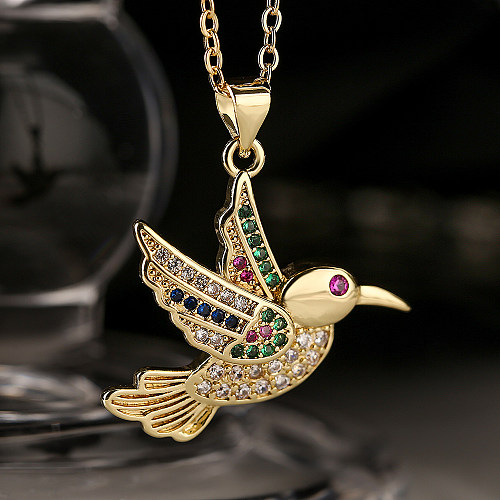 Simple Style Commute Bird Copper 18K Gold Plated Zircon Pendant Necklace In Bulk