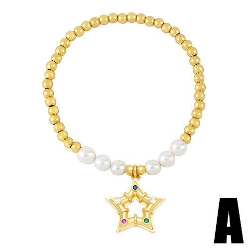 IG Style Streetwear pentagramme croix Imitation perle cuivre perlé incrustation Zircon Bracelets