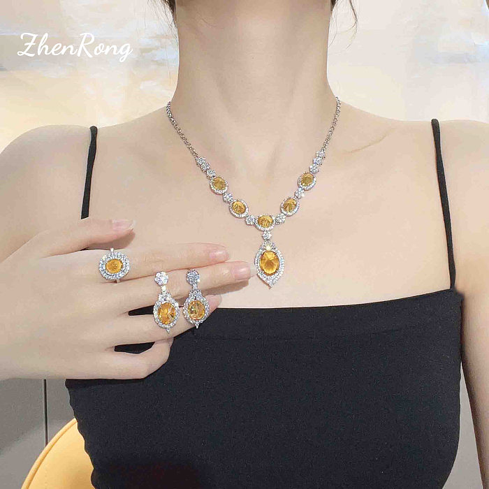 1 peça 1 par retro geométrico cobre chapeamento pedras preciosas artificiais anéis femininos brincos colar