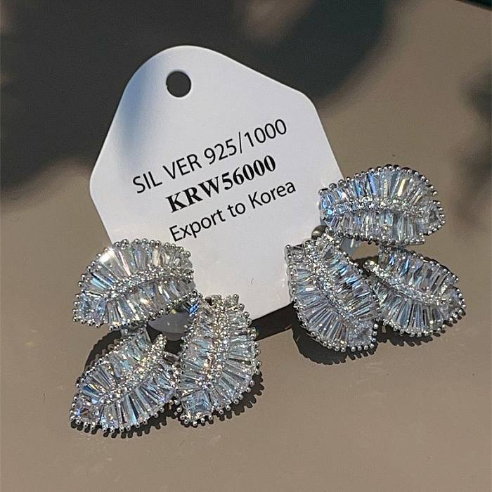 1 Pair Luxurious Modern Style Leaf Plating Inlay Copper Zircon Earrings