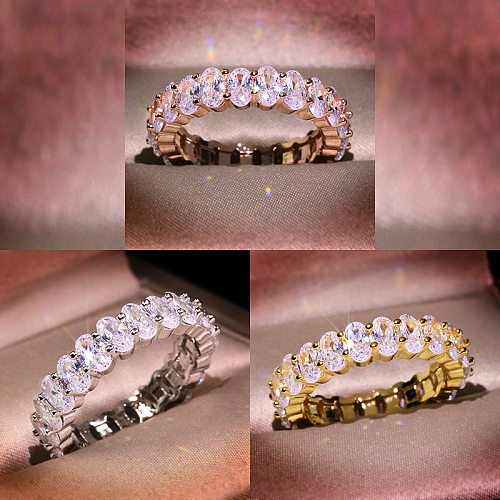 Glam Oval Brass Inlay Zircon Rings