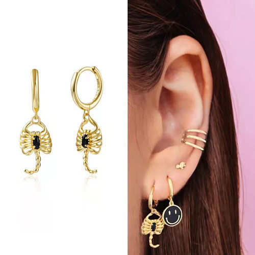 1 paire de boucles d'oreilles pendantes en cuivre et Zircon, Style Simple, placage d'animaux, incrustation