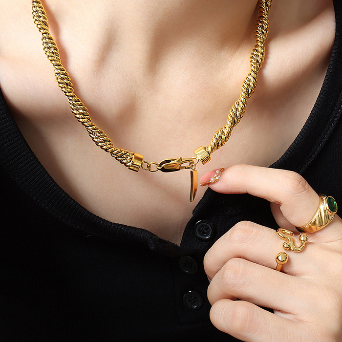 Simple Style Twist Titanium Steel Gold Plated Bracelets Necklace