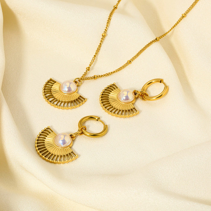 Lady Sector Halskette mit Ohrringen und Ohrringen aus Edelstahl mit Inlay und künstlichen Perlen
