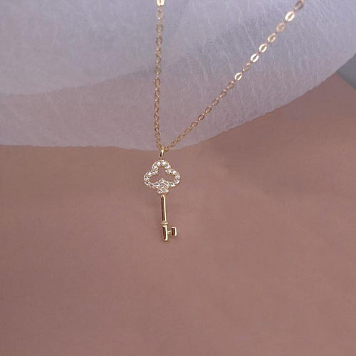 Fashion Key Copper Inlay Rhinestones Pendant Necklace