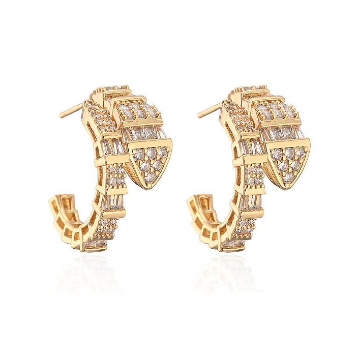 1 Pair Simple Style Commute C Shape Plating Inlay Copper Zircon 18K Gold Plated Earrings