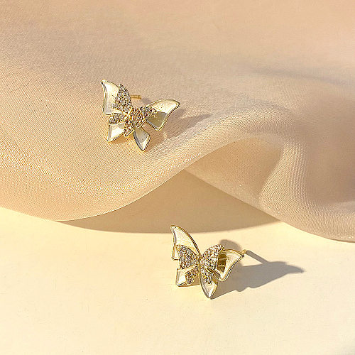 Brincos de borboleta tridimensionais com óleo de gotejamento de diamante completo Feminino entrada francesa Lux Design de interesse especial Brincos de borboleta Ins Brincos de influenciador on-line Maré