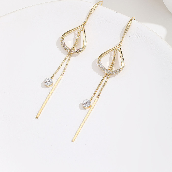 1 Pair Simple Style Sector Plating Inlay Copper Zircon 18K Gold Plated Drop Earrings