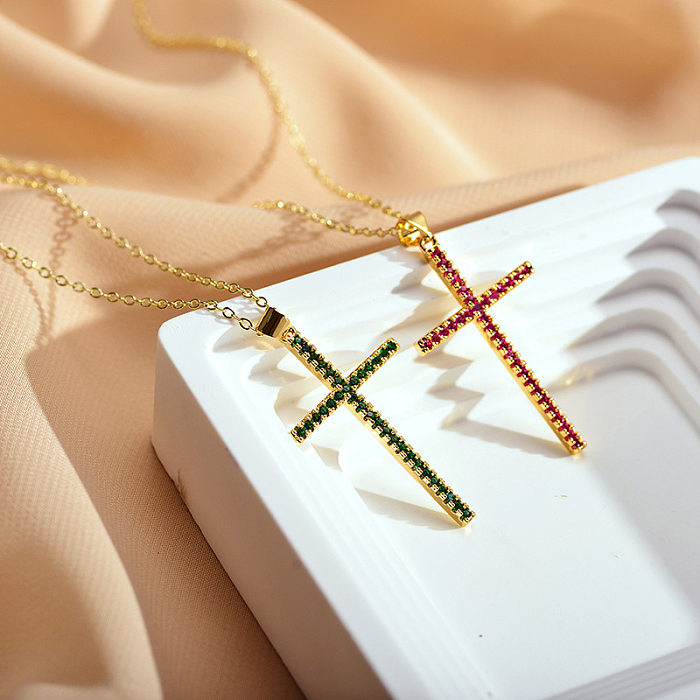 Moderne Kreuz-Kupfer-Inlay-Zirkon-Anhänger-Halskette