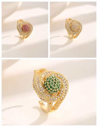 Offene Ringe im IG-Stil, süße Rose, Kupferbeschichtung, Inlay-Zirkon, 18 Karat vergoldet