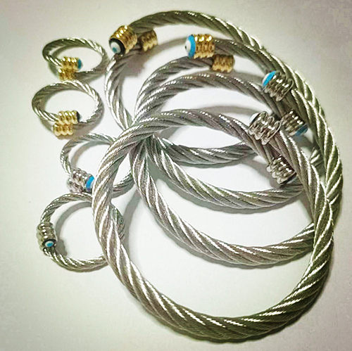 Bracelets de base rétro œil du diable en acier inoxydable, anneaux en cuivre