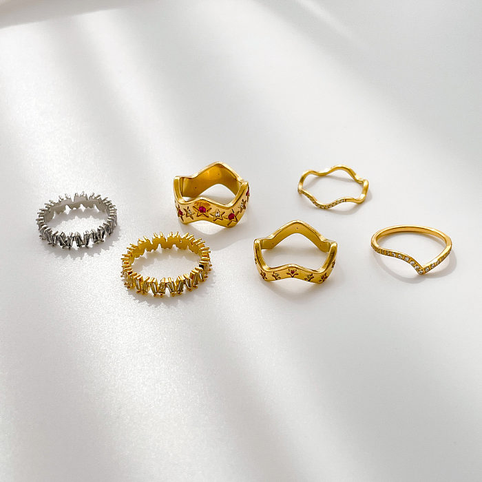 Retro-Ringe im römischen Stil mit geometrischer Titanstahlbeschichtung und Inlay-Zirkon-Ringen