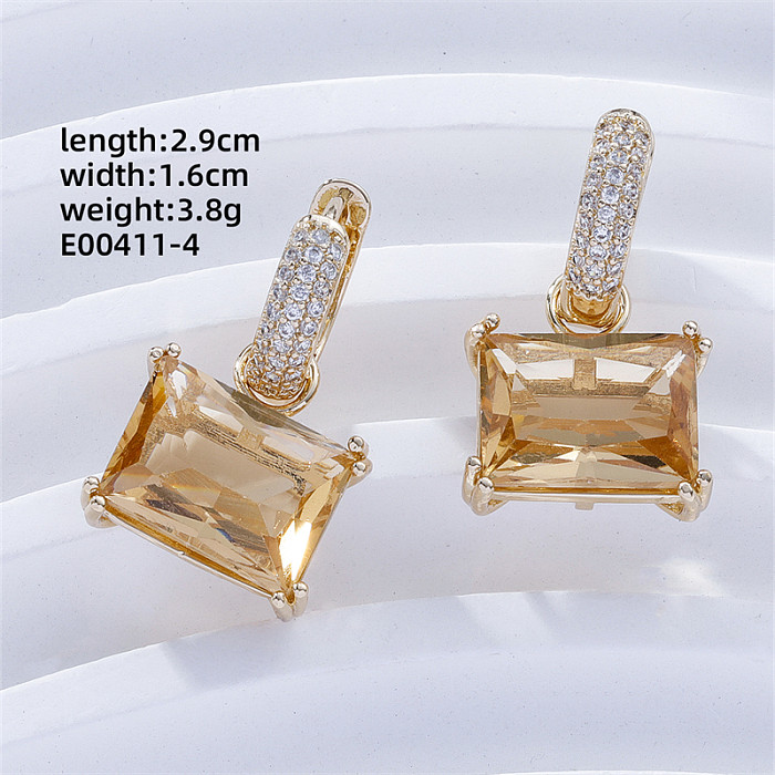 1 Pair Casual Sweet Korean Style Geometric Inlay Copper Zircon Drop Earrings