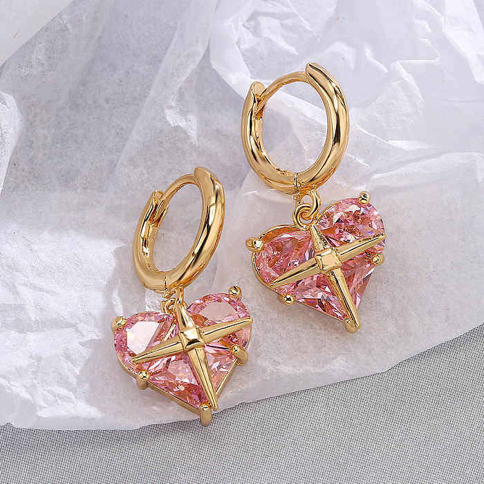 1 Pair Sweet Simple Style Star Heart Shape Plating Inlay Copper Zircon 18K Gold Plated Drop Earrings