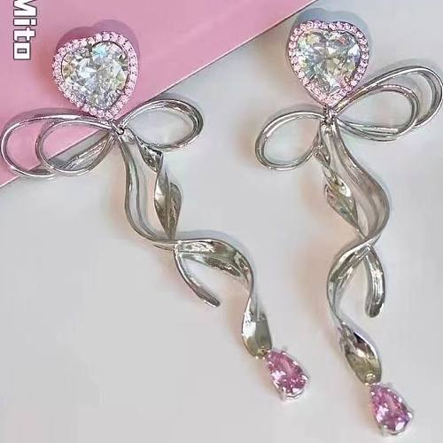1 Pair Simple Style Bow Knot Inlay Copper Zircon Drop Earrings