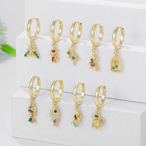 1 Piece Princess Cute Human Star Flower Plating Inlay Brass Zircon 18K Gold Plated Drop Earrings