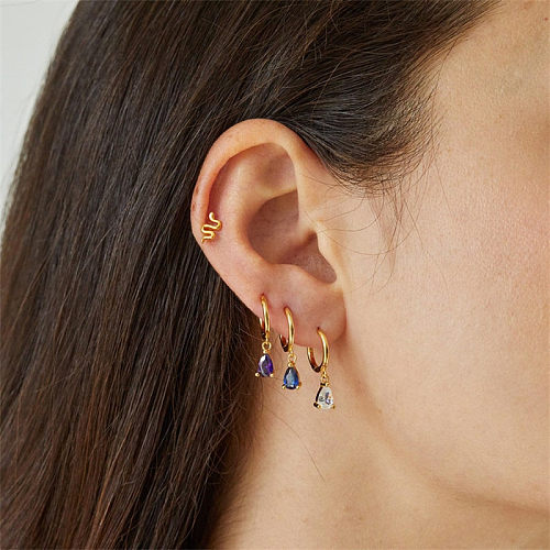 New Water Drop Zircon Earrings Fashion Copper Plated 14K Gold Piercing Jewelry