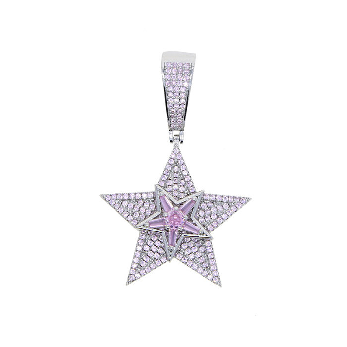 Hip-Hop Cool Style Star Copper Inlay Zircon Pendant Necklace