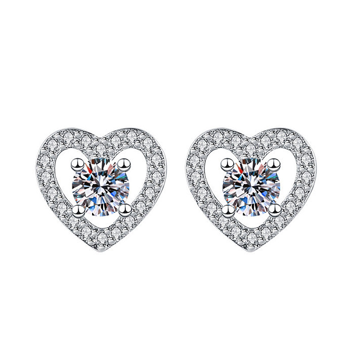 1 Pair Sweet Simple Style Round Heart Shape Bow Knot Plating Inlay Copper Zircon Silver Plated Drop Earrings