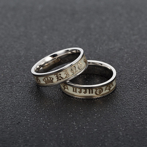 Anel de casal rei e rainha anel de aço inoxidável jóias luminosas atacado