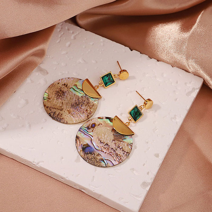 1 Pair Casual Retro Round Plating Inlay Copper Shell Zircon 18K Gold Plated Drop Earrings