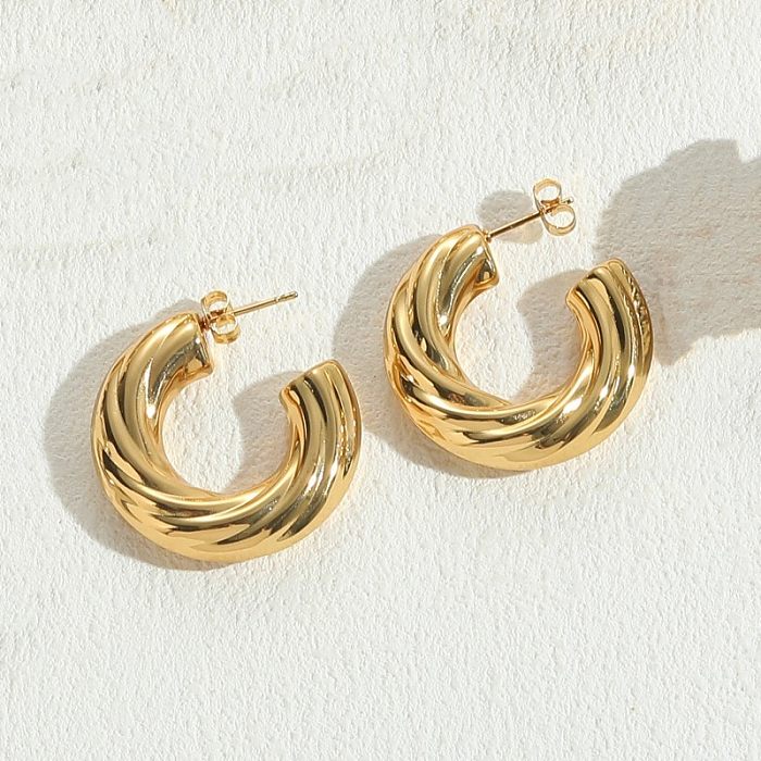 1 Pair Simple Style Classic Style C Shape Solid Color Twist Plating Copper 14K Gold Plated Earrings