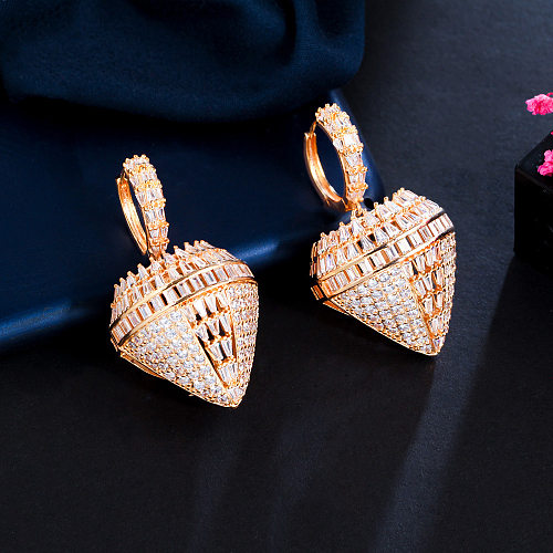 1 Paar glänzende Diamanten plattierte Inlay-Kupfer-Zirkon-Ohrringe mit Rosévergoldung und rhodiniertem Ohrhänger