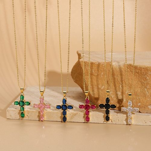 Einfache Kreuz-Kupfer-Halskette mit unregelmäßiger Beschichtung und Zirkon-14-Karat-Vergoldung
