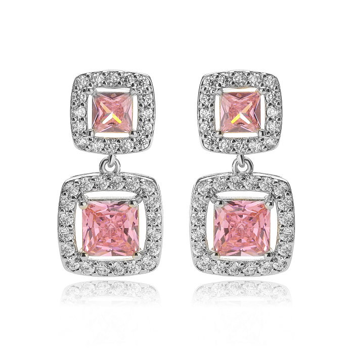 1 Pair Elegant Lady Square Plating Inlay Copper Zircon 18K Gold Plated Drop Earrings