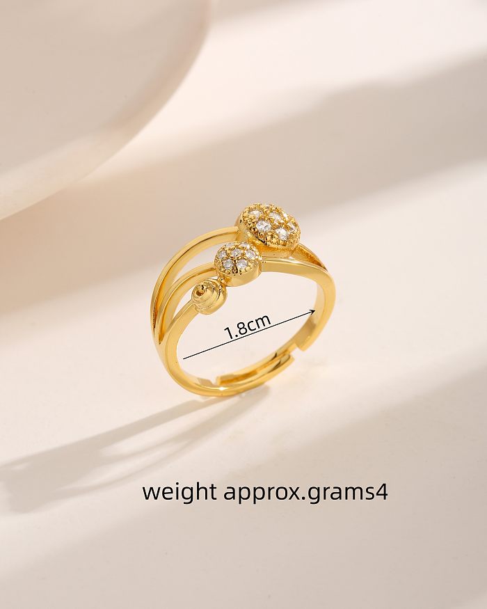 Modern Style Simple Style Artistic Round Copper Plating Hollow Out Inlay Zircon 18K Gold Plated Open Rings