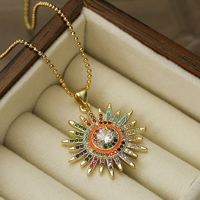 Collier pendentif plaqué or 18 carats avec incrustation de placage de cuivre soleil brillant