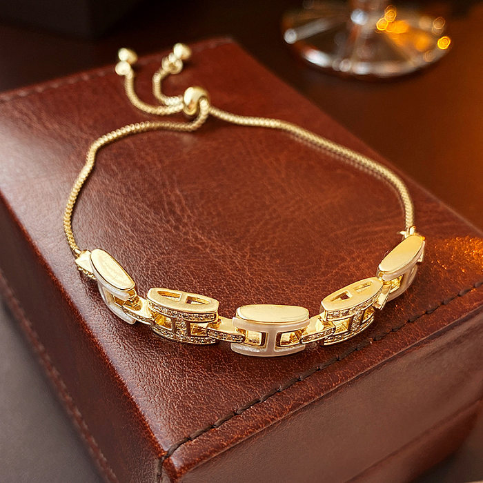 Retro Letter Copper Plating Inlay Zircon Bracelets 1 Piece