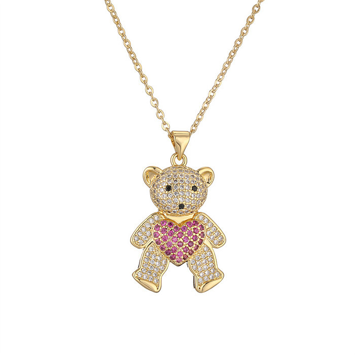 IG Style Simple Style Little Bear Copper Plating Inlay Zircon Gold Plated Pendant Necklace