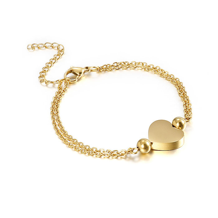 18K Popular Simple Stainless Steel Double Heart Necklace Bracelet Set Wholesale jewelry