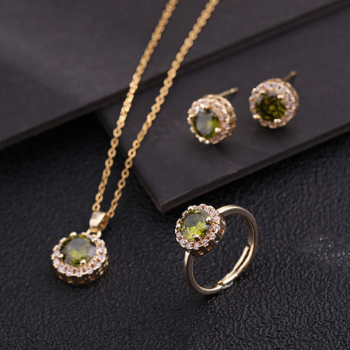 3 Pieces Fashion Round Titanium Steel Copper Inlay Zircon Women'S Jewelry Set